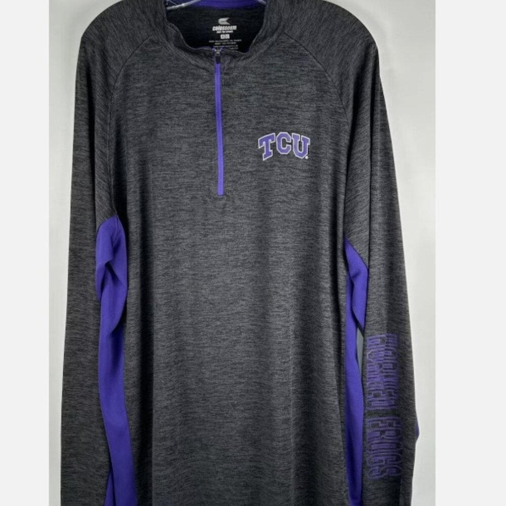 NWT Colossuem TCU Horned Frogs Lightweight Pullover Shirt Mens XL 1/4 Zip Gray